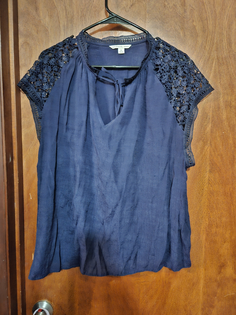 Zac & Rachel Navy Crochet Sleeve Peasant Blouse